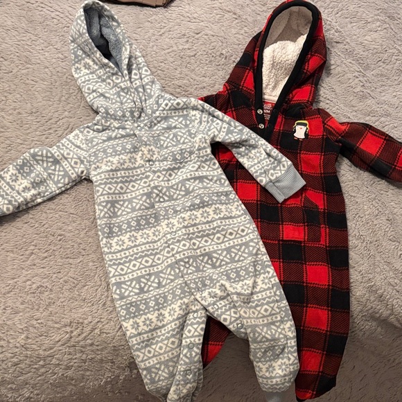 Carter's Other - Carter's Gray and Red Plaid Kids One Pieces-fleece, winter